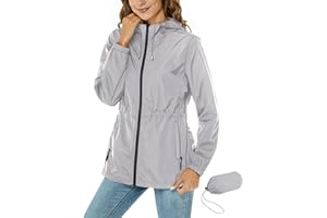 Rapbin Płaszcz przeciwdeszczowy dla kobiet, wodoodporna kurtka, lekki płaszcz przeciwdeszczowy, trencz przeciwdeszczowy, pakowany płaszcz przeciwdeszczowy z kapturem z kieszenią