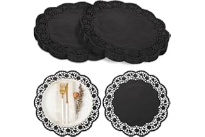 Yexiya 200 Pcs Doilies Lace Paper Doilies 14 Inches Disposable Foil Lace Placemats Large Round Paper Pad Placemats for Cakes Crafts Wedding Birthday Party Decoration(Black)