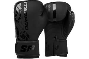 Starpro Obsidian Guantes de Boxeo Negro Mate - Cuero Fuax - Guantes de Entrenamiento, Sparring y Kickboxing para Hombres y Mujeres - 8oz 10oz 12oz 14oz 16oz