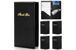 Lyellfe 12 Stück Restaurant Check Presenters, Gäste-Check Kartenhalter, PVC Leder Check Presenter für Server, schwarz mit goldenem Dankeschön-Aufdruck, ideal für Restaurants, Café, Bar, Eatery