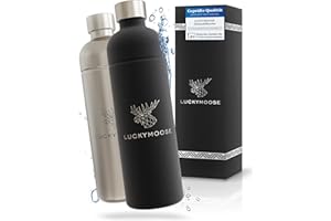 ‎LUCKYMOOSE Luckymoose Flasche für Aarke Carbonator 3, Philips GoZero & Brita SodaOne Wassersprudler, Spülmaschinenfest, 1,25L Edelstahlflasche ohne Ablaufdatum, 1x Black 1x Silver Alternative Aarke-Flasche