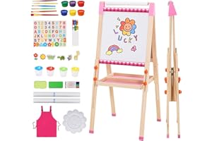NUKIED Caballete para Niños con Rollo de Papel de Dibujo,Pizarra Plegable de Doble Cara,Pizarra Magnética y Soporte para Papel de Pintura,Regalo para Niños y Niñas