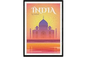 Nacnic Blade India. Vintage style. Poster of the Taj Mahal in colors. Ad India Size A3