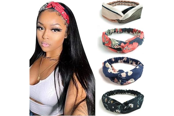 DRESHOW 4 Pièces Femme Bandeaux Fleurs Ancienne Élastique Bandeau Criss Cross Bande de Cheveux Accessoire