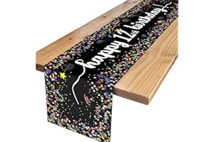 ‎XINVERY 12.Tischläufer Geburtstag,Schwarz Deko 12 Geburtstag Junge Happy Birthday Tischdecke Tisch Deko für Kinder Mädchen Jungen 12 Geburtstag Party Dekoration 180 x 35cm