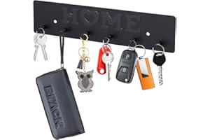 Becontrip Schlüsselbrett Metall mit 6 Haken,2-in-1 Kleiderhaken Wand, Schlüsselhaken, Hakenleiste Garderobe für Schlafzimmer Bad Küche, Garderobenleiste Wandgarderobe (Schwarz)
