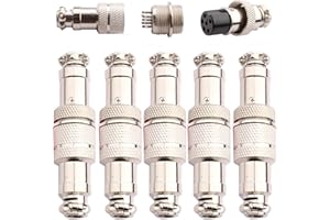 VISSQH 5 Paires GX16 6 Broches Aviation Connecteur,16mm Mâle Femelle connecteur aéronautique Circulaire,Aviation Connecteur Prise,Panneau Métal Aviation Câble Connecteur(Docking Type)