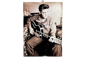 KUSTOM ART Cuadro de estilo vintage Elvis Presley Suena Guitarra Impresión en madera 10 x 15 cm