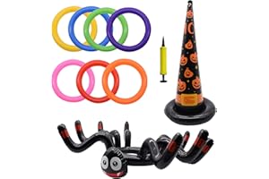 TRIXES Set Gioco Lancio dell'Anello Gonfiabile per Halloween - Ragno Gonfiabile e Cappello da Strega - Pompa ad Aria Inclusa
