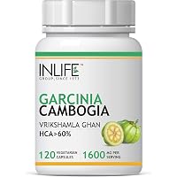 INLIFE Pure Garcinia Cambogia Fruit 60% HCA Weight Management Herbs Supplement, 1600mg - 120 Vegetarian Capsules