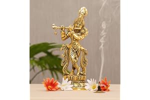 KridayKraft Lord Krishna Metal Statue,Krishna Murti Playing Flute for Temple Pooja,Decor Your Home,Office & Gift Your Relatives,Showpiece Figurines,Religious Idol,Gift Article...