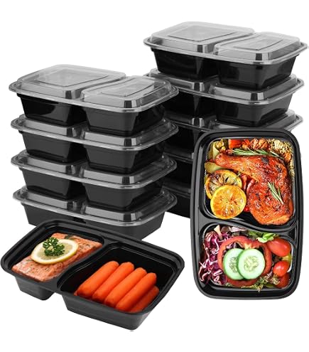 BIOZOYG Lot de 200 bols de menu en canne à sucre - 2 compartiments - Pour aliments chauds et froids - 25 x 20 x 7,5 cm - Boîte à repas 2 chambres