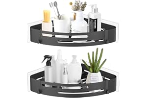 ‎PNNP PNNP Duschablage Ohne Bohren - Matte Finish Duschregal Ecke - Badezimmer Regal Edelstahl - 2 Stück, Duschkorb Mit 4 Haken, Shampoo Halterung für Dusche, Badezimmer Organizer Schwarz