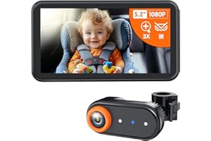 Luckview BM2A Baby Car Camera, Night Vision & 5.2" 1080P Display for Rear-Facing Car Seats, Easy No-Damage Install, Patented Anti-Shake Mount – Ideal for Parents and Pet Owners