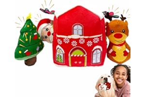CIIVURR 4pcs Christmas Interactive Squeaky Dog Puzzle Toys Set to Keep Them Busy, Xmas Snow House Snuffle Toy, Chew Enrichment Toy for Small, Medium, Large Size (Tree/Snowman/Santa Claus/House)