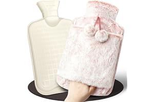 KULAMO Termofor z miękką powłoką, 2 l, duży, szczelny, termofor z kieszenią typu kangur, kauczuk naturalny + puszysta butelka na łóżko, termofor, długo ciepły