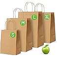 Brown Paper Bags with Handles - 100 Pack, Small 9 x 7 x 3.5'', 100gsm Kraft Material, Twisted Handle Carrier Bag, Retail Lunch Party Gift Shopping Grocery