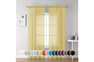 Chyhomenyc Mustard Yellow Sheer Curtains 84 Inch Length 2 Panels, Light Filtering Soft Airy Voile Rod Pocket Sheer Window Drapes for Bedroom Living Room, Each 42Wx84L Inches