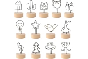 LdawyDE Memo Clip Halter Ständer Fotohalter 13 Stück Holzbasis Tischkartenhalter Memo Halter Notiz Clip Niedliche Kartenhalter Hinweis Clip für Hochzeit Party Kuchen Dekor(13 Stile)