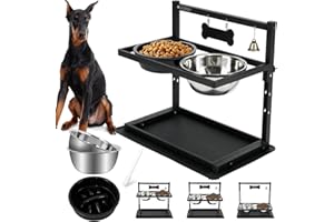 ADENGL Erhöhter Hundenapf, erhöhte Hundenäpfe für große Hunde mit langsamer Fütterung, verstellbare Höhe mit 2 Edelstahl-Hundenäpfen, auslaufsichere Matte, Hundenäpfe für große, mittelgroße Hunde