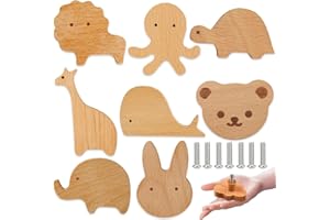 LOEPENLE 8 PCS Schrankknöpfe Holz fur Kinderzimmer,Tier Holz Schubladengriff,Möbelknöpfe Tierformen,Kommodenknöpfe mit Schrauben,Holzknäufe mit Tiermotiven,Knauf Für Schränke Tier,Holzknöpfe Schrank