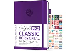 GoGirl Planner Pro Planificateur hebdomadaire non daté horizontal + pages de budgétisation et de suivi des dépenses, journal des objectifs et agenda - 18 x 25,5 cm, couverture rigide, dure 1 an -