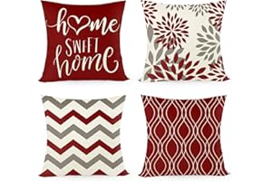 Joyshare Funda de Cojín,40 x 40 cm,Conjunto de 4 con Diseño Home Sweet Home,Fundas de Cojín Decorativas con Cremallera Oculta,Cojines para Sofá,Navidad (40 x 40 cm, Rojo)