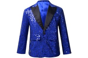 YOOJIA Kids Boys Sequins One Button Blazer with Lapel Shirt Jacket for Wedding Birthday Pageant Prom Party Formal wear Suit