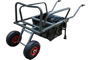 CARPZILLA Folding Fishing Trolley 2 Two Pneumatic Wheel Barrow Cart Buggy with Detachable Bag Adjustable Legs New