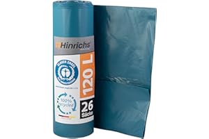 Hinrichs 25 x Sac Poubelle 120 Litres - Rouleau de 25 Sacs - Sacs Poubelles extrêmement résistant - Sacs Poubelle bleu - 700x1100 mm