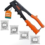 Meiwaltee Rivettatrice Manuale con 200 Pezzi Rivetti, Professionale Pistola rivettatrice robusta, 4 Misure 2,4MM-3,2 MM-4,0MM