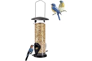 ALAPON Vogelfutterspender, Futtersäule mit 2 Futterständern Ganzjährige Nutzung Vogelfutterhaus mit 21,5 cm Massivem Transparentrohr Hängend Futterhaus für Vögel Garden