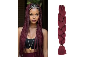 Gairyan Extensiones de Pelo Trenzas Africanas 1 Paquete 24" Pelo Sintetico Para Trenzas Natural Crochet Braiding Hair (Rojo Vino)
