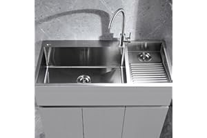 KSYGINXD Fregadero de cocina de acero inoxidable con tabla de lavado, para el hogar, piscina, balcón, habitación, lavabo, fácil de limpiar, doble tazón (con grifo, 800 mm)