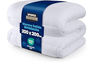 ‎UTOPIA BEDDING Utopia Bedding Bettdecke 200 x 200 cm, Ganzjahresdecke 370 GSM Füllung, atmungsaktive Schlafdecke, Steppdecke, Super Weiche Kuschelige (Weiß)