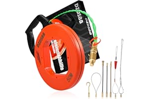 DZDSBB Fish Tape - Estrattore per cavi elettrici, 50 m, 4,5 mm, filettatura M5 per cavi elettrici, filo retrattile con alloggiamento e 7 molle guida