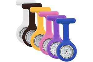 WIYETY Krankenschwester Uhren 6 Stück, Schwesternuhren mit Clip, Schwesternuhr Ansteckuhr fob, Praktische Pulsuhr Krankenschwester für Ärzte und Krankenschwestern (Lila+Blau+Rose+Gelb+Weiß+Schwarz)