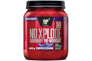 BSN Nutrition N.O.-Xplode Pre Workout Powder Food Supplement, Energy and Focus Booster with Caffeine, Amino Acids, Vitamin C and Zinc, Purple Power Flavour, 50 Servings, 650 g