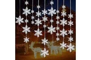 GL-TURELIFES Turelifes - Confezione da 72 pezzi di 5 dimensioni diverse di fiocchi di neve bianchi, decorazioni in plastica glitterata per l’albero di Natale, ornamenti da appendere per le feste