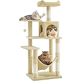 Feandrea Cat Tree, Height 138 cm, Multi-Level, 4 Scratching Posts | Cat Tower, 2 Platforms, 1 Cave, 1 Hammock, 2 Pompoms, Plu