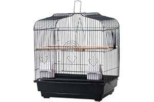 Crevyteg Reise-Vogelkäfig, Metallträger mit Griff, 2 Standstangen, 2 Futterbehälter und Schaukel Nymphensittichkäfig für kleine bis mittelgroße Papageien, Kanarienvögel, 46 x 36 x 52 cm