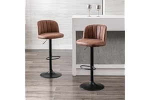 WAHSON OFFICE CHAIRS Wahson Zestaw 2 stołków barowych ze skóry PU, krzesła śniadaniowe z oparciem, regulowane obrotowe krzesła barowe wysokie stołki na wyspy kuchenne/bar domowy, brązowe