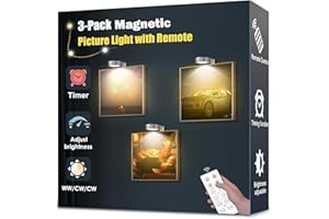YIMAXPS 3-Pack Picture Light Battery Operated, Led Lights with Remote, Dimmable and Timer Painting Light, Art Display Light for Picture Frame Artworking Portrait, Home Wall Decor Puck Lights, Silver