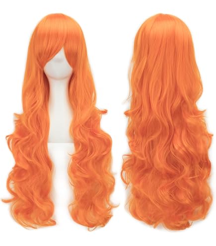 EmaxDesign Parrucca per cosplay di alta qualità da donna, lunga piena, riccia, resistente al calore, alla moda, alla moda, con cappuccio e pettine gratuiti (colore viola scuro