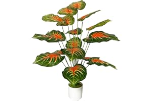 Zelihrdu Grande Plantas Artificiales Decorativas Tropic Árbol Artificial Realista Planta Falsa para Interior y Exterior Hogar Casa Baño Oficina Jardín Boda Decoración (75cm Palma Roja)