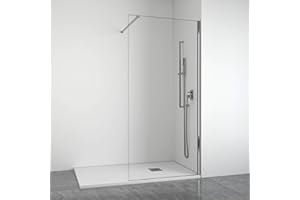 BELLOBATH - Mampara de ducha frontal panel fijo - Transparente - Cristal templado 8 mm Antical en ambas caras - Perfilería Cromo - Ancho adaptable 110-112 cm - Alto 195 cm