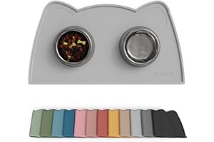 OHMO Cat Food Mat, Silicone Waterproof Dog Food Mat, Non-Skid Spill Proof Pet Feeding Mat for Food and Water, Easy to Clean Dog Placemat(Ash Grey, 46 * 25cm)