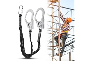 HERCHR Cinturón Seguridad con Gancho Elástico, 25KN Cadena de Gancho Grande Acero Doble cordón de Seguridad con Absorción de Impactos Cuerda de Seguridad Anticaída Correa Seguridad Wireman para Trabajo Aéreo