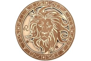 PRINTABLE ADVENTURE Posavasos con signo del zodiaco de madera de haya de 4 mm, diseños grabados con láser, astrología y esoterismo, decoración e idea de regalo, posavasos sostenible (león)