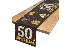 TNYKER 50th Birthday Glitter Table Runner, Black Gold 50th Birthday Decorations for Men Women, Number 50 Table Centrepiece Decoration for 50th Birthday Party Favor Photo Booth Props, 180x35cm